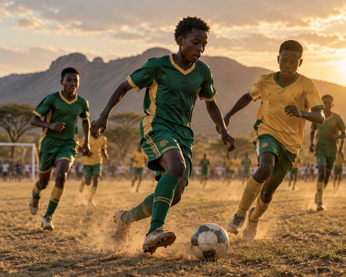 Young football players competing in Isiolo